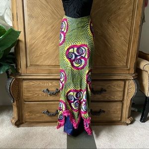 Yellow Fuchsia Printed Fishtail Maxi Skirt